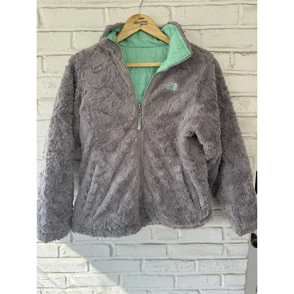 North Face Jacket Girls XL‎ Green Grey Reversible Mossbud Swirl Puffer Fleece